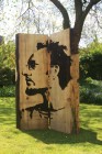 self portrait of sculptor stencil wood