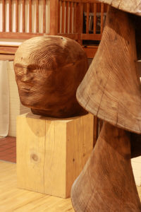 boxer rugby player sequoia wood sculpture art